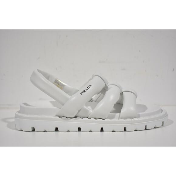 Prada Blow White Padded Leather Logo Strappy Slingback Sport Sandal Flat 39.5 - Picture 2 of 10